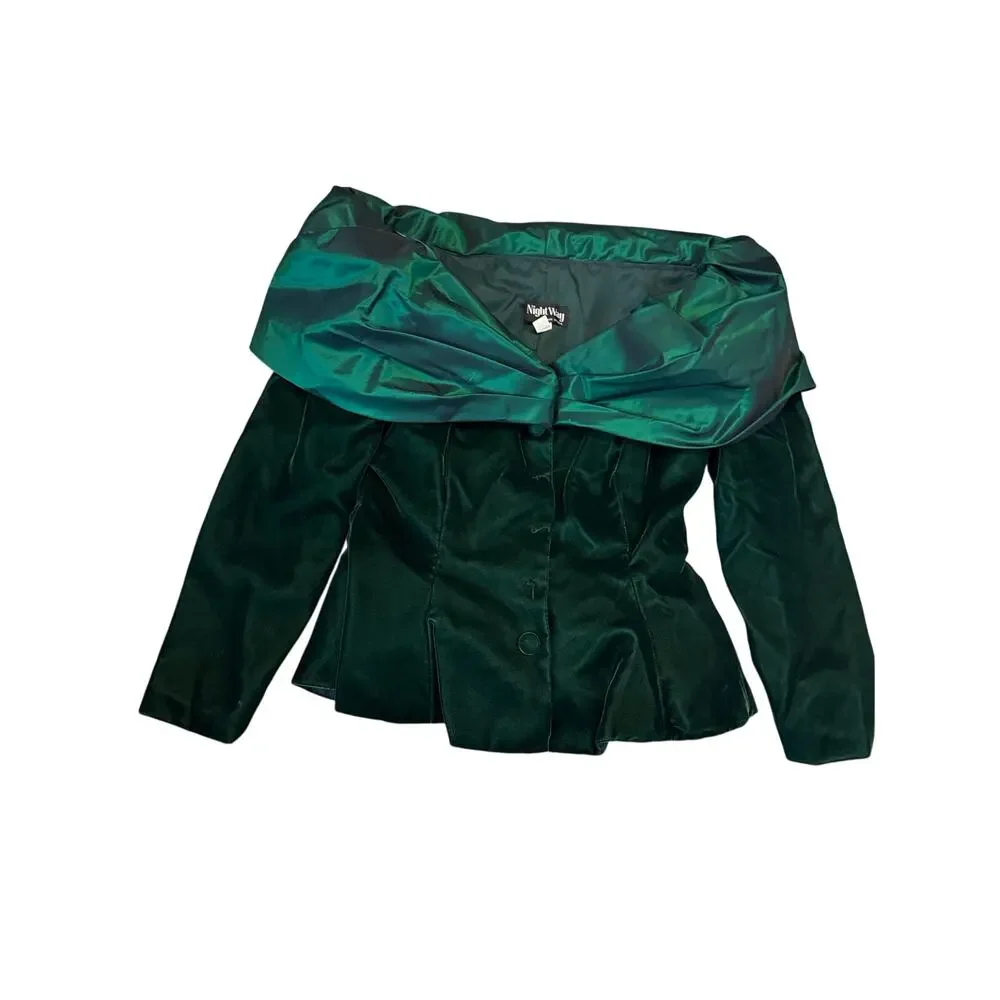 NWT Vintage Night Way Emerald Green Velvet Skirt Suit Set Size 10 Holiday Formal